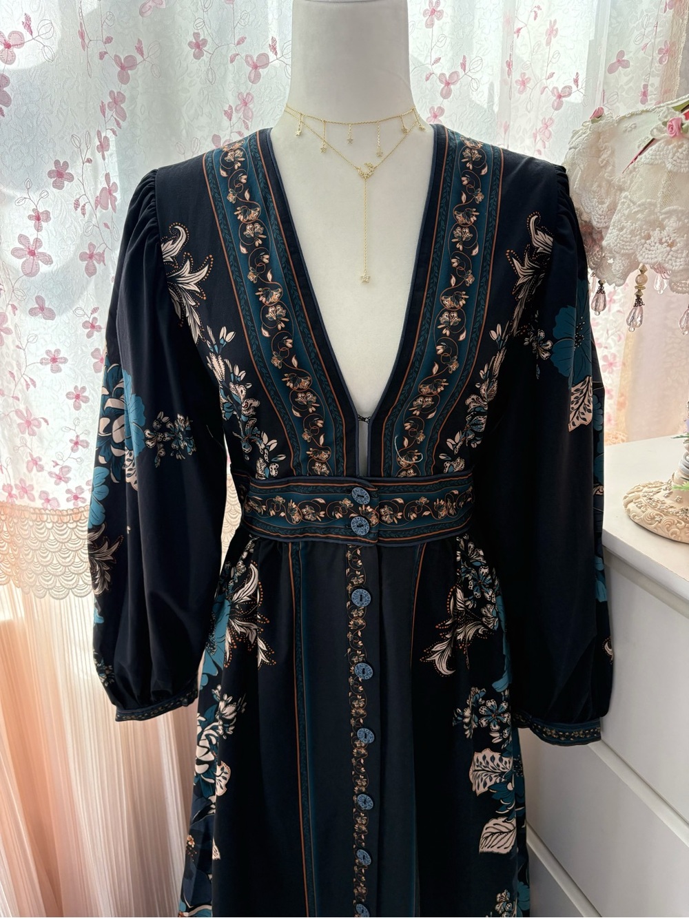 Farm Rio Blossom Tapestry Black Midi Dress - Picture 5 of 10